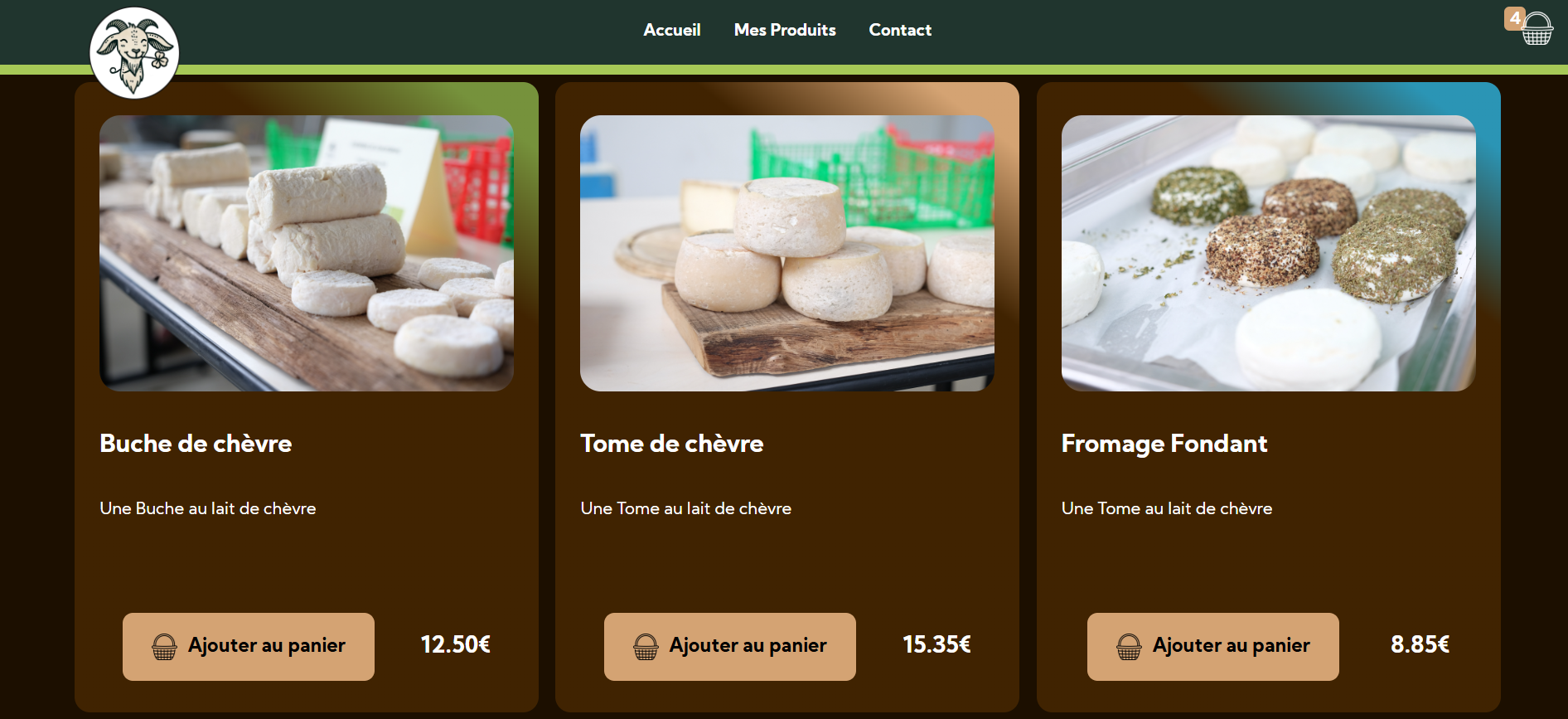 page de commande du site