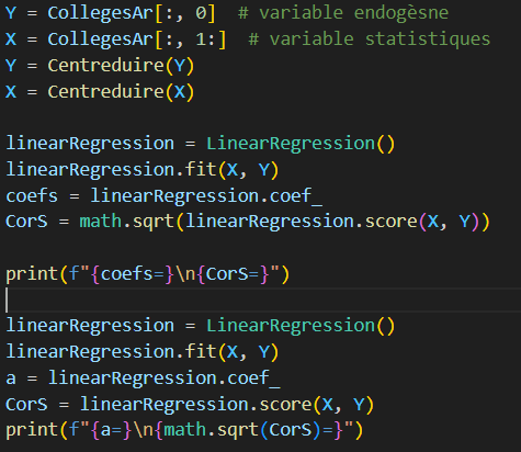 Extrait du programme python