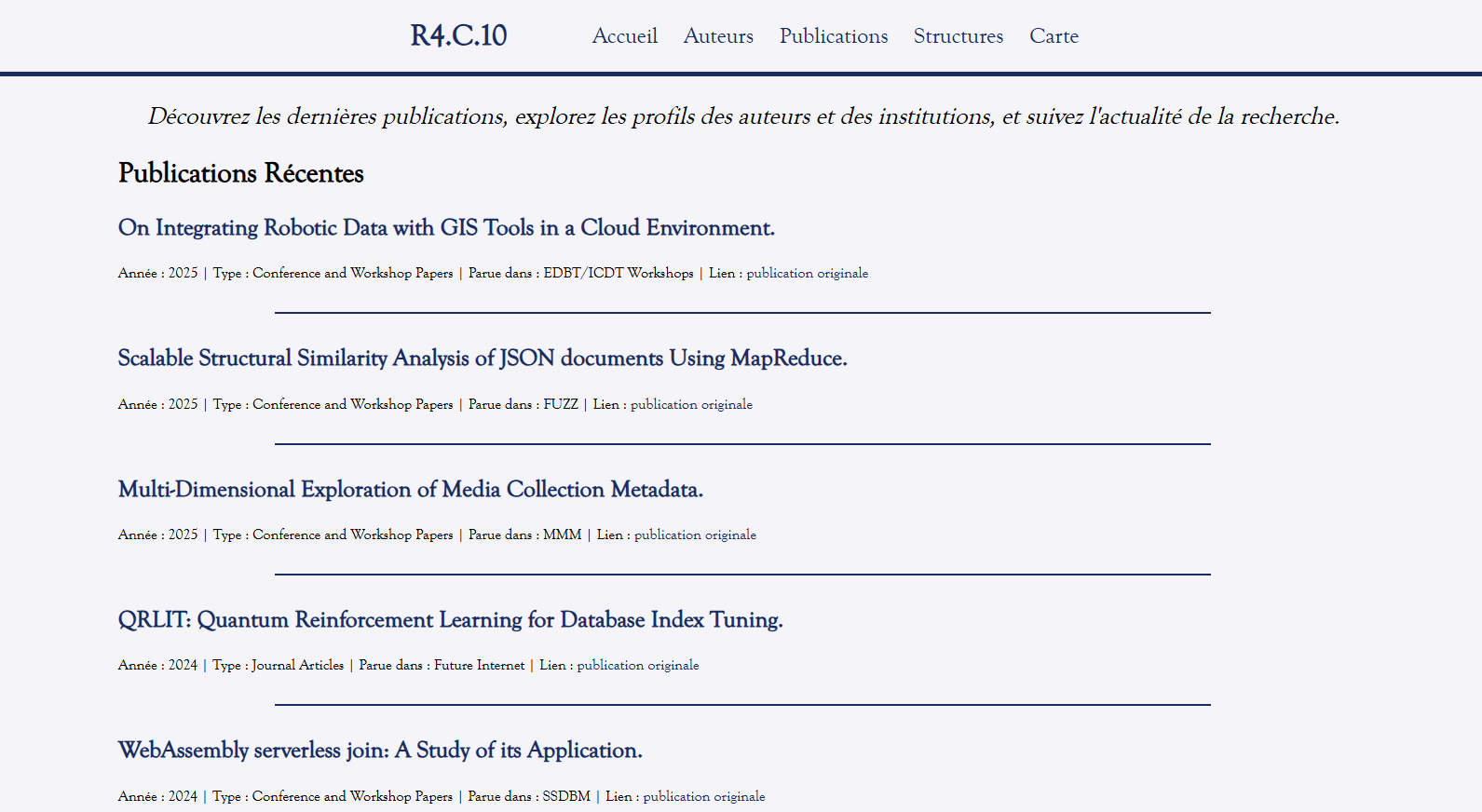 Extrait de la page d'accueil